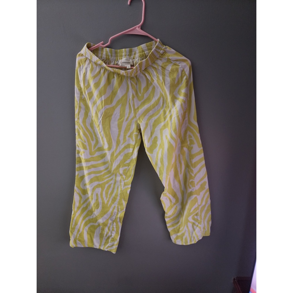 Anthropologie Lime Green White Zebra Print Elastic Waist Crop Lounge Pants XS